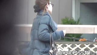 Japenese chicks barely reaching public toilet in time to pee