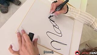 Japanese beauty in a tight skirt moans as rough guys touch her chest with wild sex toys 